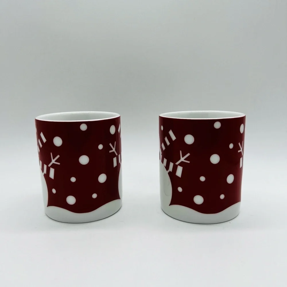 CRATE & BARREL SET OF 2 VINTAGE 2006 SNOWMAN MUGS WITH TAGS